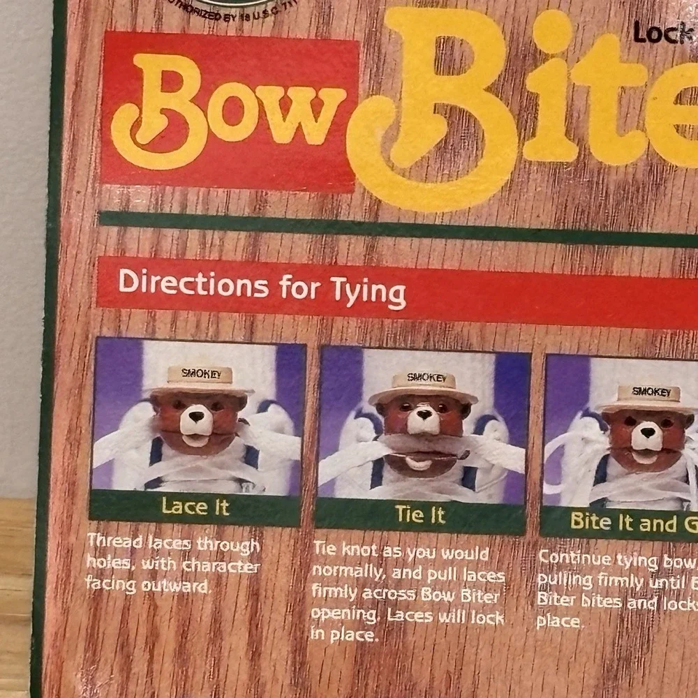 Smokey the Bear Vintage Bow Biters Brookside 1989 Keeps Shoe Laces Tied Fun Kids